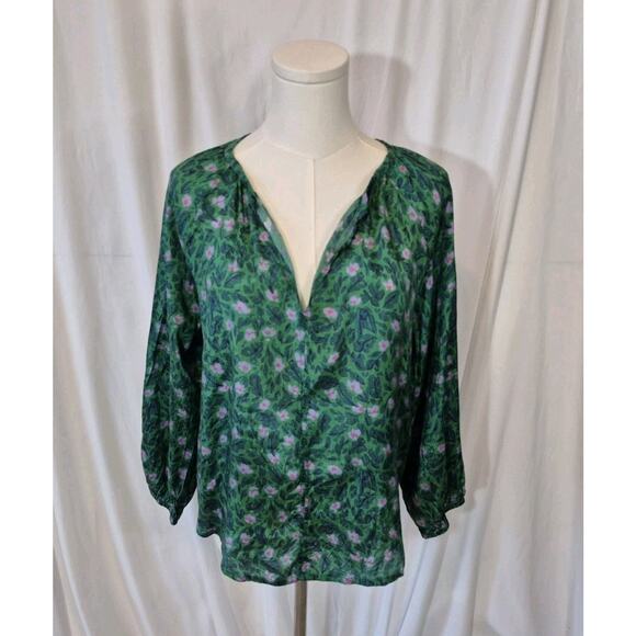 Roller Rabbit Emerald Green Purple Cello Lucy Blouse Top XS - Picture 3 of 7